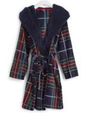 Vera Bradley Tartan Plaid Cozy Hooded Robe - Navy with Red & Green
